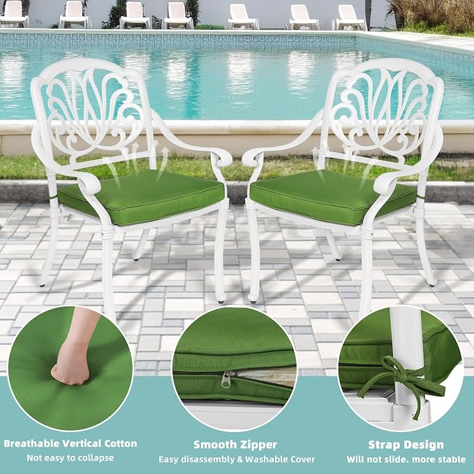 MEETWARM 5 Piece Patio Dining Set, Outdoor All-Weather Cast Aluminum Dining Table Set, Patio Furniture Set, Include 4 Chairs, 4 Cushions and 1 Round Table with Umbrella Hole, White