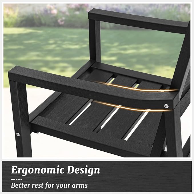 Cozyman HDPS Outdoor Dining Chairs, 350LBS, Patio Dining Chairs with Armrest, All Weather Outdoor Kitchen Chairs with Square Frame Legs for Outdoor Indoor, Lawn, Garden, Backyard, Black