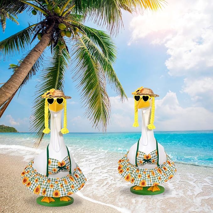 JcHrmers Bikini Goose Outfit Summer Sunflower Porch Goose Outfits Hawaiian Lawn Goose Clothes Fits 23" Cement Plastic Goose Statue for Summer Outdoor Garden Yard Patio Art Decor