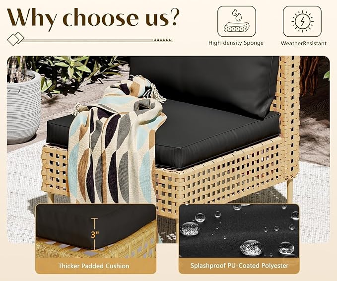8-Piece Outdoor Wicker Patio Furniture Set with Sectional Rattan Sofa and Coffee Table Thick Cushions for Backyard Lounge(Gray)