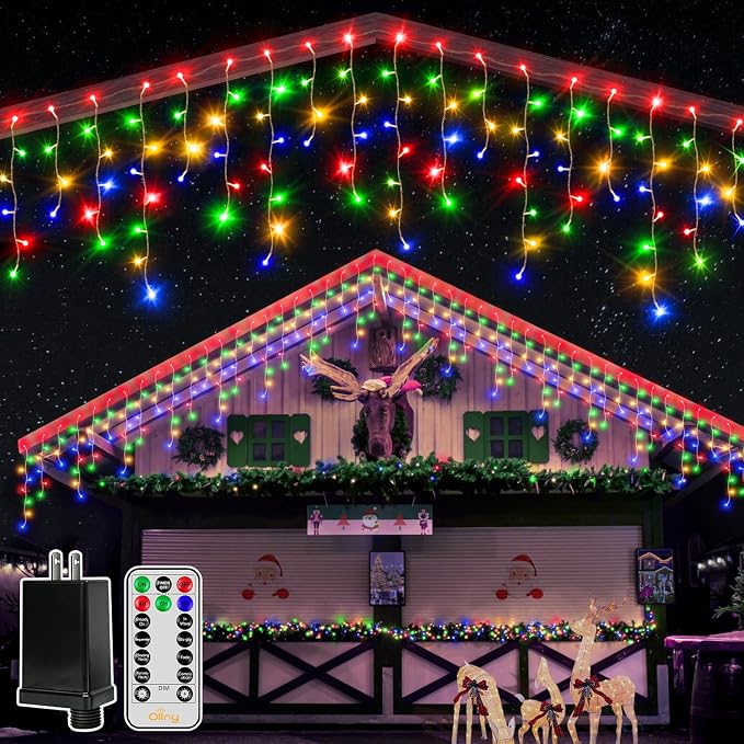 Ollny Icicle Lights for Outside 400LED 32FT, Multicolor Christmas Light with Remote 8Modes Timers Waterproof, Plug in Connectable Hanging Lights for Outdoor Indoor House Roof Holiday