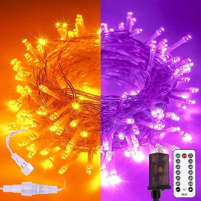 200 LED Connectable String Lights with Remote, Halloween Lights Outdoor | Orange to Purple, 11 Modes, Timer, 66FT Clear Wire Waterproof Color Changing Twinkle Fairy Lights for Bedroom Xmas Tree Decor