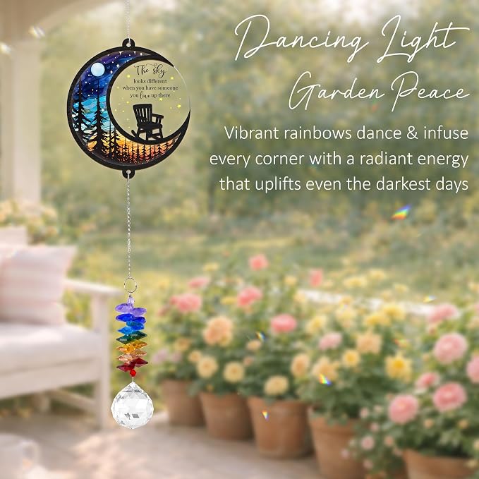 Memorial Suncatcher - Moon Chair Ornament - Sympathy Gift for Loss of Loved One - Bereavement Gifts Memorial Rainbow Maker - Remembrance Ornament - Funeral Keepsake