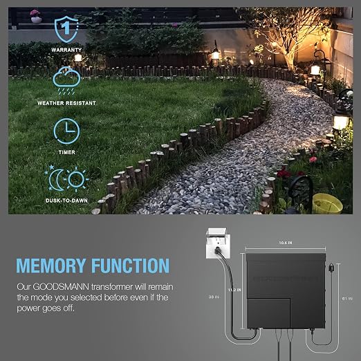 Low Voltage Transformer 600W Landscape Lighting Power Pack with Timer Photo Eye for Outdoor Lights 120V AC to 12V AC 9111-60001-01A