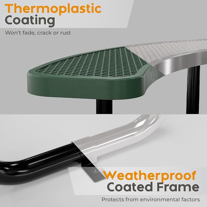 Round Metal Picnic Tables for Kids for Outdoors with Umbrella Hole, Adjustable Seats for School, Park, Playground (Green, 38 in, Kids, Expanded Steel)