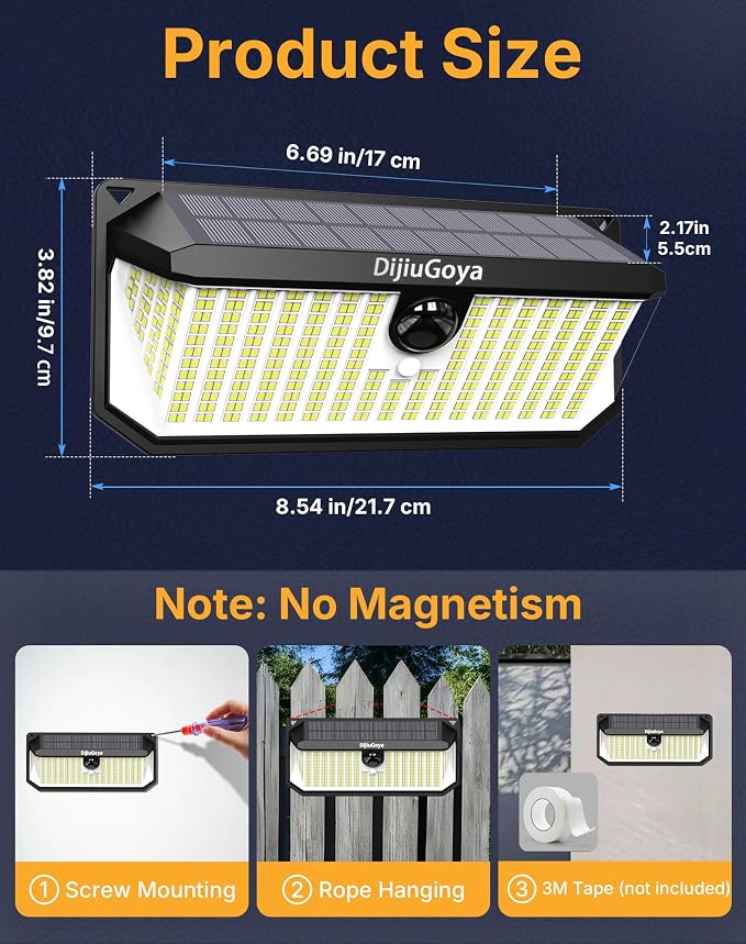 466 LEDs Solar Security Lights Outdoor with Motion Sensor, 4-Pack | 4000LM, Waterproof, 270° Wide-Angle Lighting, 3 Adjustable Modes, Easy Installation for Security, Patio, Fence, Deck, Garage