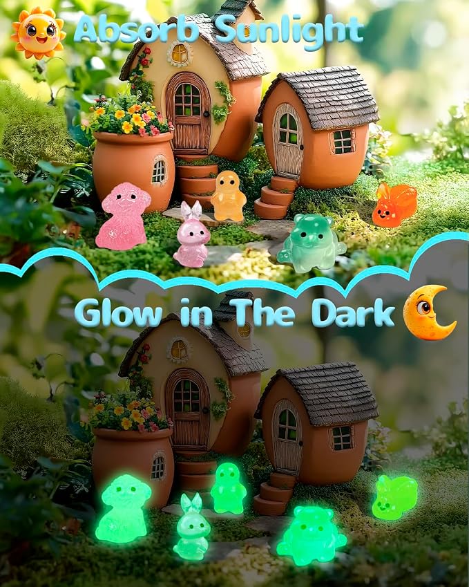 Piemow 180 Pcs Mini Resin Animals Kit, Luminous Landscape Figurines Decor | Tiny Resin Animals Gifts for Aquarium Fairy Garden Bonsai