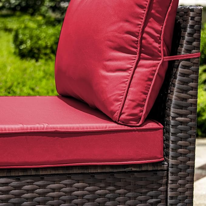 13 PCS Outdoor Patio Furniture Set,Outdoor Sectional Furniture with 43" 55000 BTU Gas Propane Fire Pit Table,All Weather PE Rattan Wicker Patio Conversation Set,Red