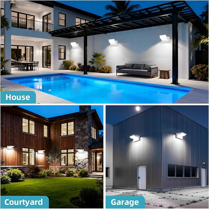 LED Wall Light Outdoor 40W White Flood Lights 350°Rotation Exterior Lighting Fixture Commercial Security 6000K Waterporof Porch Light 3 Pack