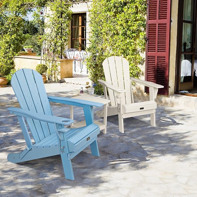 VINGLI Outdoor Side Table Set of 3 with Storage, Plastic Waterproof and UV Resistant HDPE Adirondack Side Tables, All Weather for Patio, Backyard, Pool, Indoor Use (Blue)