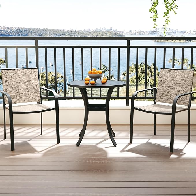 Anmutig 27.5 Inch Round Outdoor Metal Table for 2, Patio Bistro Table with Curved Legs, All Weather Slatted Table for Lawn, Garden, Balcony, Deck, Black