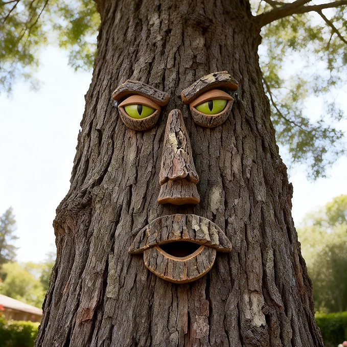 Tree Faces Decor Outdoor, Large Whimsical Old Man Tree Hugger Statues, Resin Tree Art for Garden Yard Patio, Funny Tree Peeker Sculptures for Halloween Easter (D)