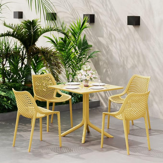 WestinTrends Playa 31.5" Square Plastic Outdoor Patio Dining Table for 4, Yellow