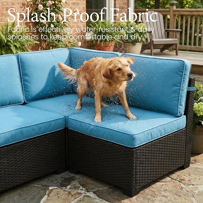 LayinSun 7 Pieces Outdoor Patio Furniture Set with 44" Fire Pit Table Rattan Sectional Sofa Conversation Sets
