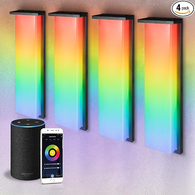 ASD LED 24" Outdoor Wall Light, Smart Front Door House Sconce | RGBW, Work with Alexa, Waterproof, ETL Listed | 30W 2200LM 2700-6500K 100-277V | Exterior Lighting Fixture, Porch Lamp | Black, 4 Pack