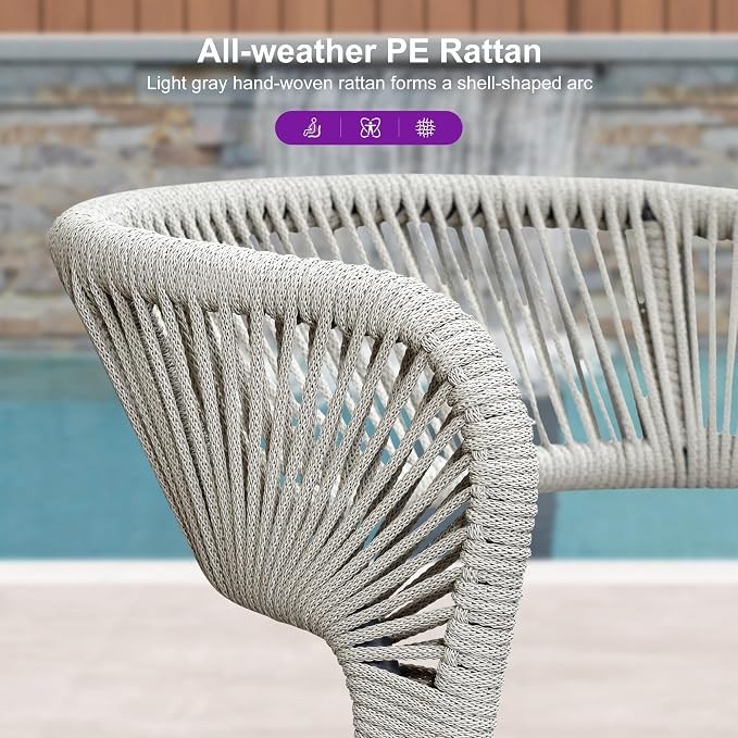 PURPLE LEAF 9 Pieces Large Round Aluminum Wicker Rattan Patio Dining Set for Lawn Porch Deck Grey
