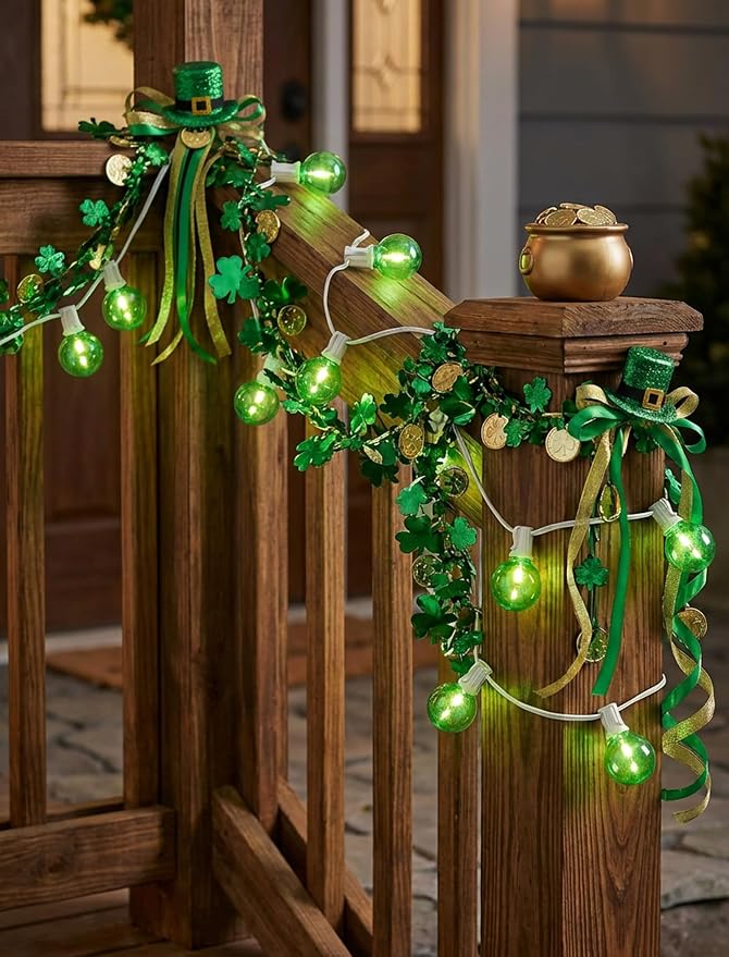 25Ft G40 LED Outdoor Globe String Lights, Outdoor St. Patrick's Day Decorations Lights with 27 Shatterproof Green Bulbs, Hanging Patio Light Waterproof for Irish-themed Party Backyard Garden Wedding