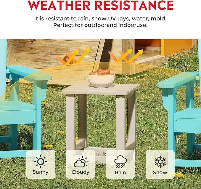 Costaelm Kids Outdoor End Table, Small Patio Table, Outdoor Side Table Porch Table Adirondack Patio Side Table for Outside, Pool, Porch, Garden, Sand