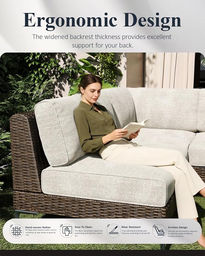 LayinSun 10-Piece Wicker Rattan Patio Furniture Set, Deep Seating Outdoor Modular Sectional Sofa Conversation Set with Thick Cushions for Lawn, Garden