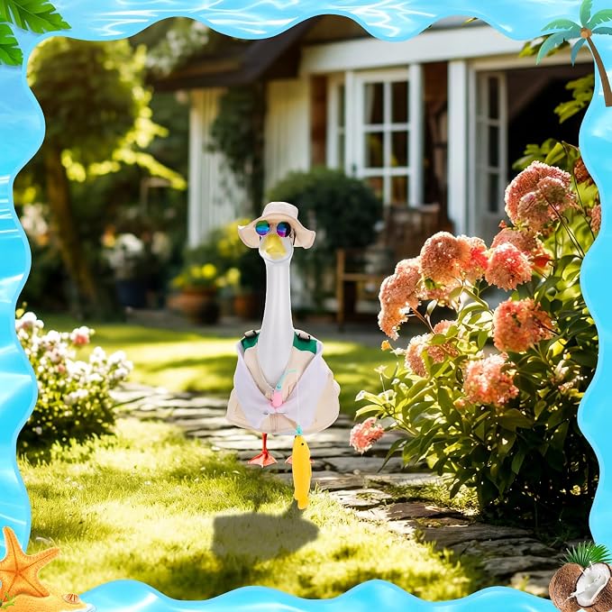 Porch Goose Outfit Summer Hawaiian Fishing Porch Goose Outfit Clothes Costume for 23 In Statue Garden Yard Decor