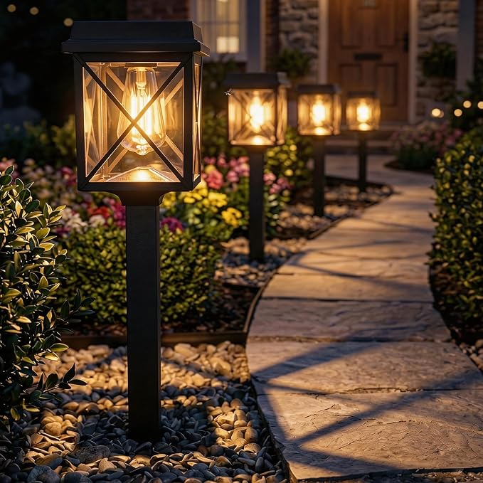 XMCOSY+ Solar Lights Outdoor, 8 Pack 50LM Bright Solar Pathway Lights | IP65 waterproof, up to 15H runtime, 3-in-1 garden Light for yard, driveway, walkway, landscape, path (warm/cool white)