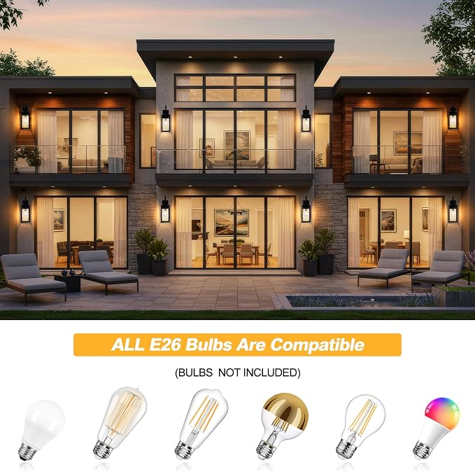 19" Large Outdoor Wall Lights Black with Gold Trim 2 Pack | Black Exterior Light Fixtures, Modern Wall Sconces, Waterproof Porch Lights Outdoor Lighting for House Garage Entryway