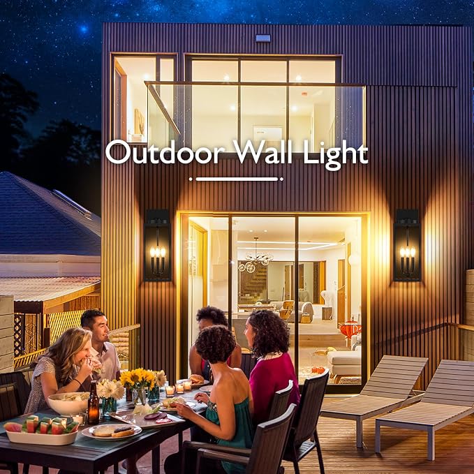 BesLowe 19” Large Outdoor Wall Light, 3-Light Exterior Porch Sconce, Black | Waterproof, Rust-Resistant, Durable Metal with Clear Glass, Standard E12 Socket, Easy to Install