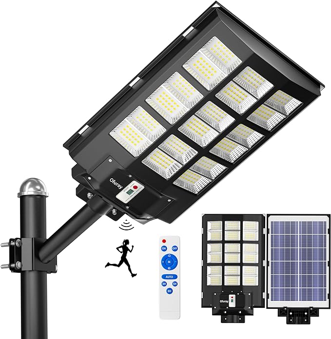 Solar Street Lights Outdoor, Of-3600W Commercial Parking Lot Light | Solar Flood Light, LED Area Light with Motion Sensor, Dusk to Dawn, Remote Control for Security Lighting in Streets, Barns