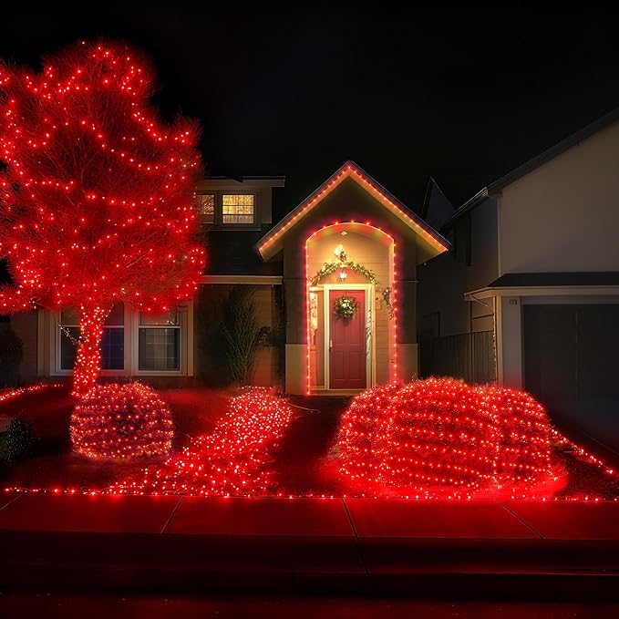 BlcTec Outdoor Christmas Lights 360 LED 9.8ft x 6.6ft Christmas Net Lights with 8 Modes, UL Certified, Timer, Connectable, Waterproof for Trees, Bushes, Shrubs, Yard Outdoor Xmas Decorations, Red