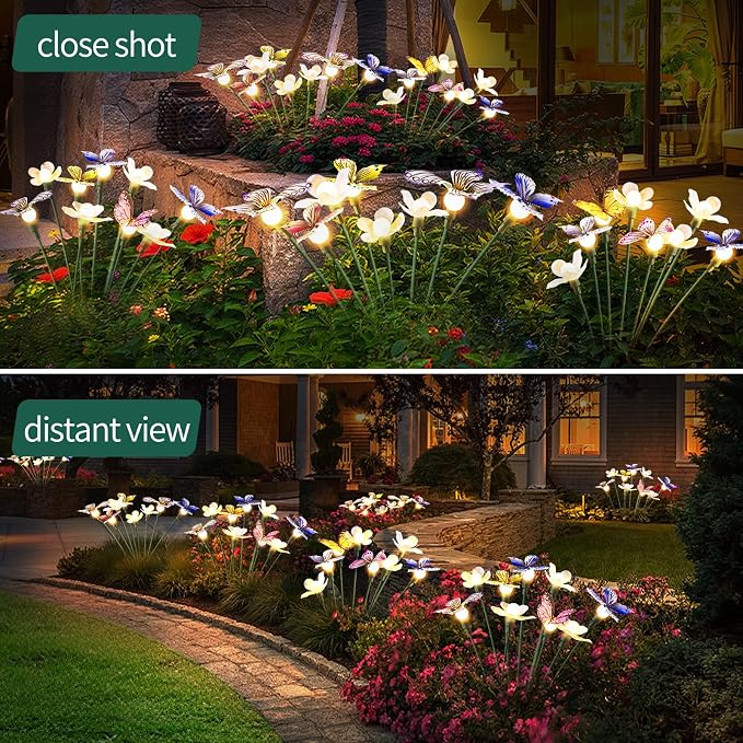 FENSAN Solar Garden Lights,2packs-16LED,Outdoor Solar Powered Decor for Yard, Patio, Pathway, IP65 Waterproof Butterfly Lights