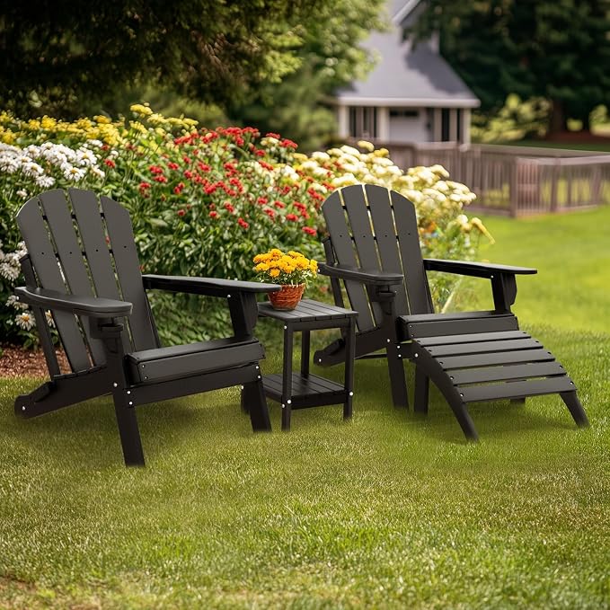 IVY&LANE Adirondack Outdoor Side Tables Set of 2 | HDPE Plastic | Patio End Table with Storage | 2-Shelf | Weather Resistant | Black | 14 x 13 Inches | for Outside Porch Backyard Indoor