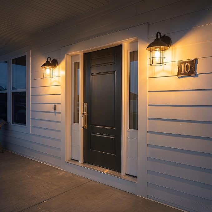 UME Dusk to Dawn Outdoor Wall Lights,Porch Lights,Waterproof Outdoor Wall Sconce, Exterior Light Fixtures E26 Base with Clear Glass Shade for House Garage Patio Front Door Balcony