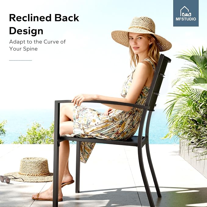 MFSTUDIO Patio Table and Chairs Set of 6, Metal Outdoor Dining Set with Umbrella Hole, 7 Piece Wrought Iron Patio Furniture Dining Set for Deck Backyard Garden