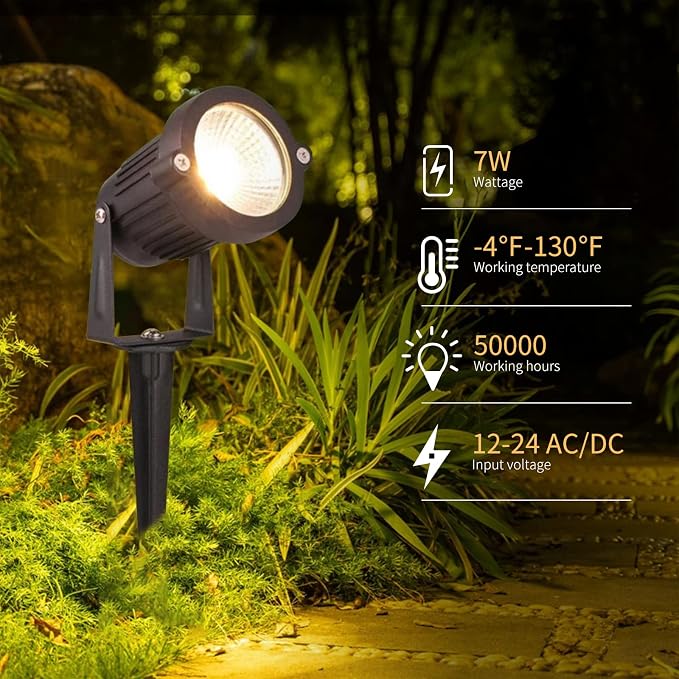 REEGOLD Low Voltage Landscape Lights Outdoor: 7W 700LM LED Landscape Lighting with Connectors for Tree Garden Yard Pathway | 12V 24V Warm White 2700K Spotlights | IP65 Waterproof | 24 Pack
