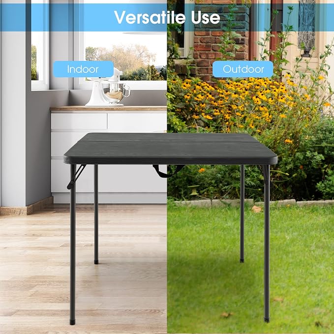 MEDIMALL Outdoor Folding Table, Fold-in-Half Utility HDPE Foldable Table with Metal Legs, Handle, Square Indoor Outdoor Collapsible Dining Table for Camping, Picnic, Party (Grey)