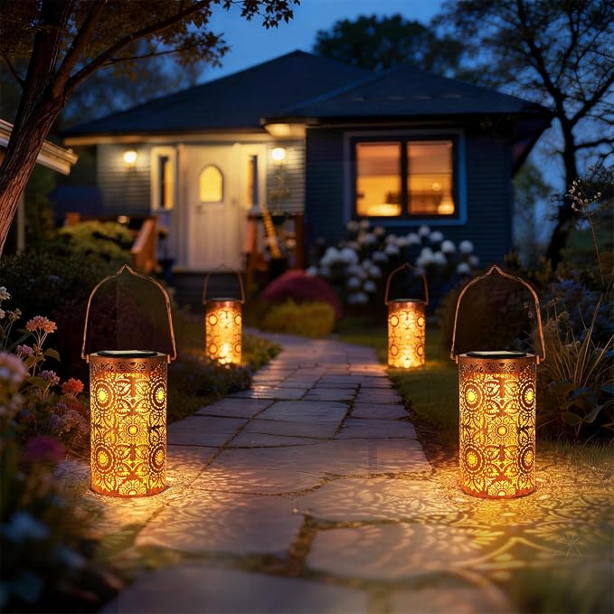 DIBIEECN Birthday Gifts for Women Mom Grandma Wife, Solar Lanterns Outdoor Waterproof, Metal Hanging Lights Garden Decor, LED Decorative Lantern for Patio Porch Backyard, Sunflower, 2 Pack