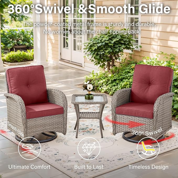 Belord 6 Pieces Wicker Patio Furniture Set - Swivel Rocker Outdoor Chairs with Outdoor Couch and Side Table, All-Weather Patio Conversation Set for Sunroom Backyard Deck