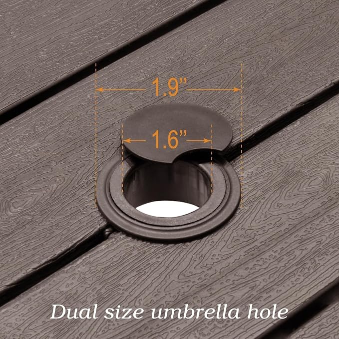 Anmutig Outdoor Dining Table with 1.6" Umbrella Hole, 37" Square Plastic Patio Table with Metal Steel Frame for Picnic, Garden, Poolside, Backyard, Brown