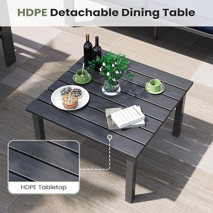5 Piece Aluminum Patio Furniture Set, Thick Cushions, Aluminum Outdoor Sectional Conversation Set with Coffee Table for Porch, Backyard, Deck(Grey/Light Grey)