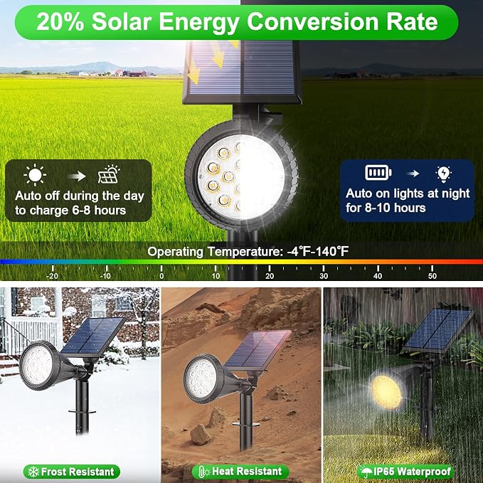 Tadyreal Color Changing Solar Spot Lights Outdoor Waterproof 180° Adjustable Colored RGB Solar Powered Landscape Lights for Yard 7 Lighting Modes Solar Spotlights for Pathway Garden Outside (2 Pack)