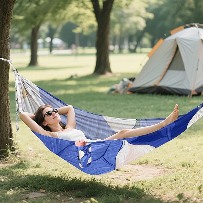 Blue Calla Lily Floral Print Hammocks with Portabl Carry Bag Indoor Hammock for Outside Patio Garden