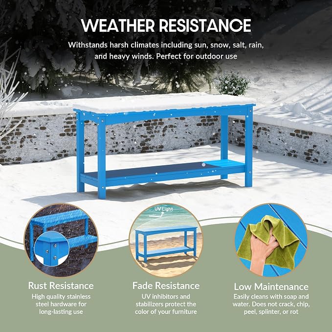 WestinTrends Malibu 55" Outdoor Patio HDPE Adirondack 2-Tier Shelf Console Table, Pacific Blue