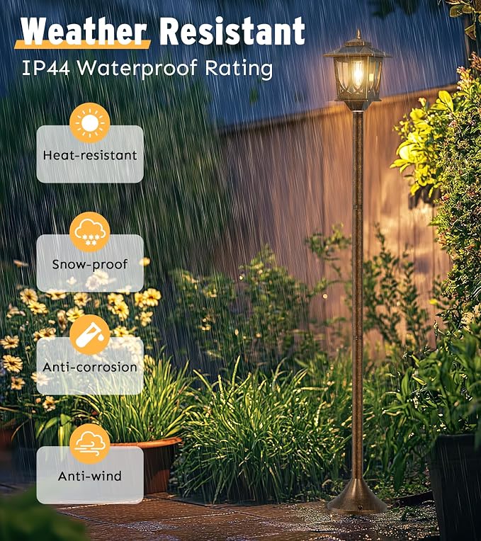 63" Solar Lamp Post Light 2 Pack, Solar Light Posts for Outside Waterproof, Outdoor Lamps for Patio, Backyard, Front Porch Decor, Warm White, Replaceable Bulb