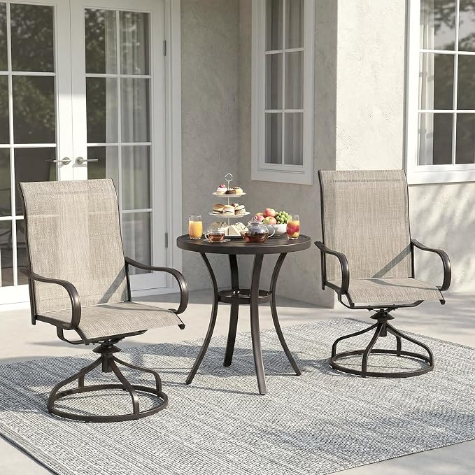 TLSUNNY 27.6" Outdoor Patio Round Dining Table for 2, Patio Table with 1.57"-1.8" Adjustable Umbrella Hole & Foot Pads, Metal Steel Frame & E-Coating, All Weather for Lawn Poolside (27.6")