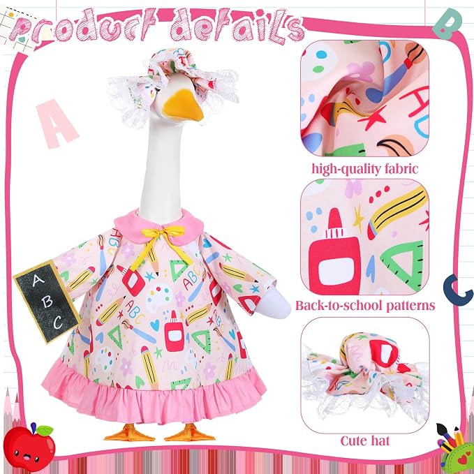 FuWeave Back to School Porch Goose Outfit Set for Plastic Statue Lawn Porch Goose Clothes with Schoolbag for Patio Decor