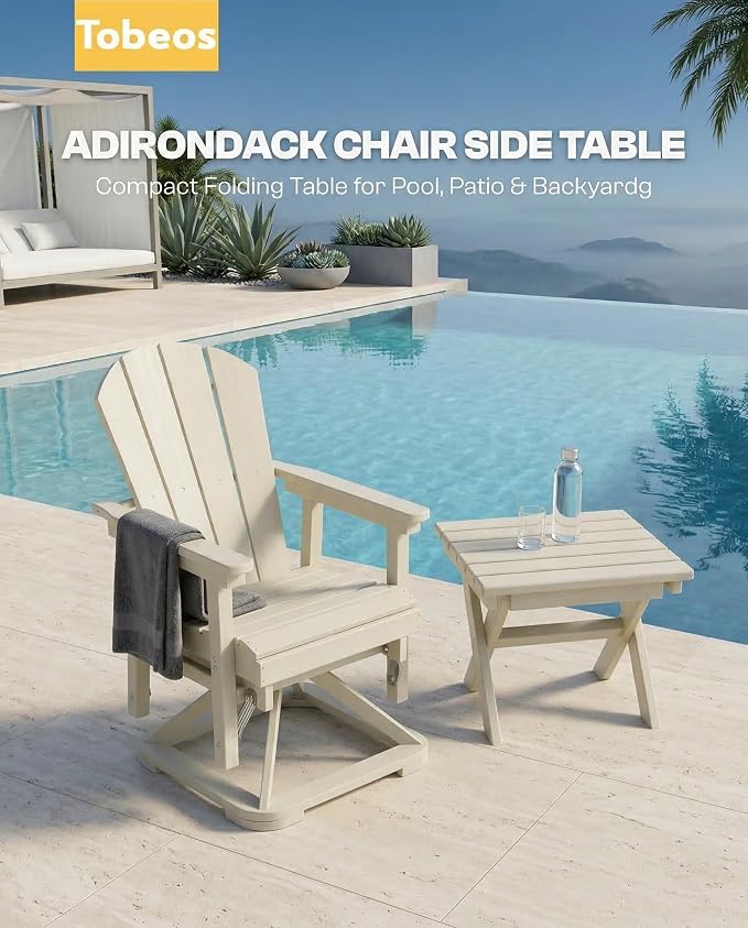 Outdoor Folding Side Table,HDPE Material, Portable Space-Saving Design, Weather-Ready with Authentic Wood-Grain Feel (White, 1 Table)