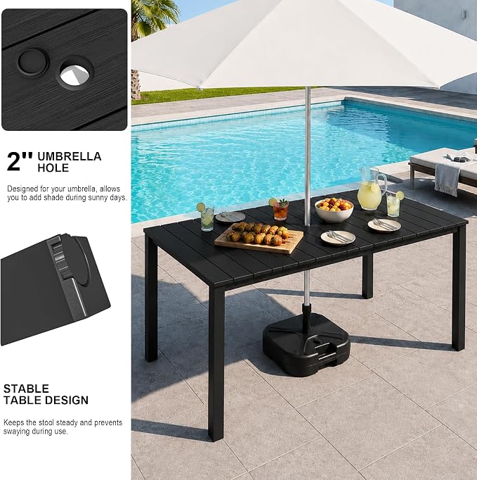 Domi HDPE Outdoor Dining Set, All-Weather 3 Piece Outdoor Dining Table Set with 2" Umbrella Hole, Outdoor Patio Dining Set for Garden, Poolside, Backyard, Deck, Black
