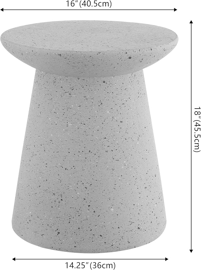 JONATHAN Y Hollie 18" Gray Terrazzo Polyresin Outdoor Side Table and Stool, All-Weather Textured Round Pedestal Accent Table for Patio, Garden, Modern Minimalist TBL1108C