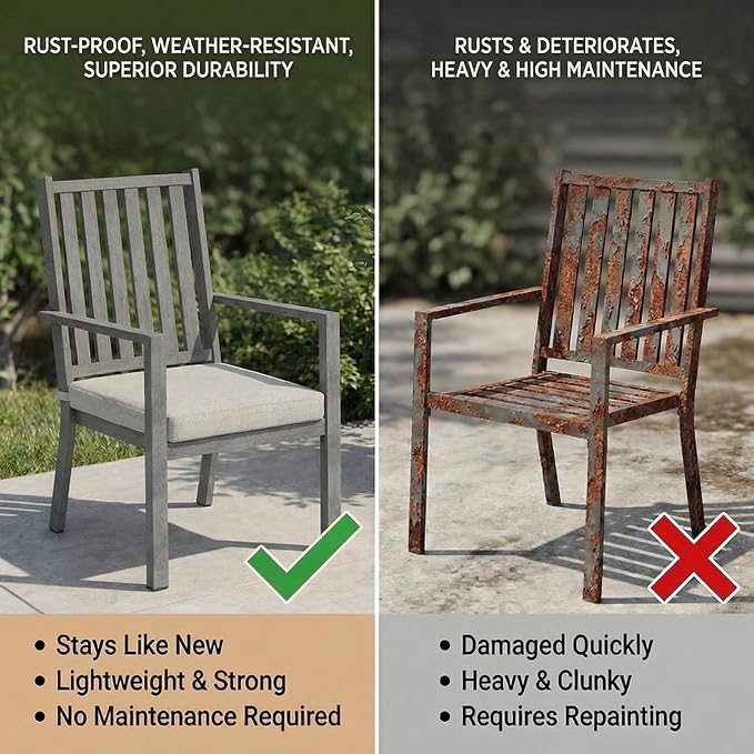 RoyalCraft Aluminum Outdoor Patio Chairs Set of 4, Outdoor Chairs with Waterproof Cushions, Outdoor Dining Chairs with Armrests, Metal Patio Furniture Set for Porch, Balcony, Deck, Backyard, Grey