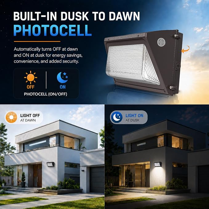 JCE Selectable 60W/90W/100W/120W LED Wall Pack with Dusk to Dawn Photocell, Max 18000LM 3-CCT Tunable LED Wall Pack Commercial Security Fixture for Yard Parking (1 Pack)